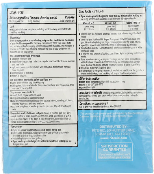 Rite Aid Nicotine Gum, 2Mg, Original Flavor - 170 Pieces | Quit Smoking Aid | Nicotine Replacement Gum | Stop Smoking Aids That Work | Chewing Gum To Help You Quit Smoking | Uncoated Nicotine Gum