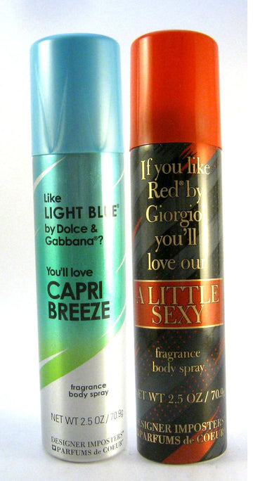 Parfums De Coeur Designer Imposters Women Body Spray 2.5 Oz Bundle: (Capri Breeze/A Little Sexy) : Beauty & Personal Care