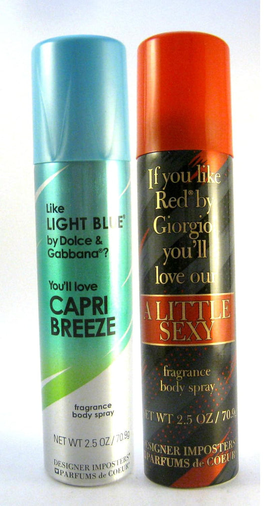 Parfums De Coeur Designer Imposters Women Body Spray 2.5 Oz Bundle: (Capri Breeze/A Little Sexy) : Beauty & Personal Care