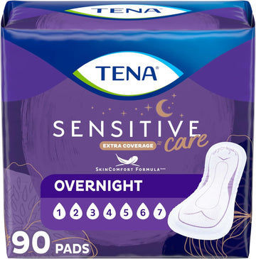 Tena Sensitive Care Incontinence Pads, Bladder Control, Postpartum For Women, Overnight Absorbency, Extra Coverage, 90 Count