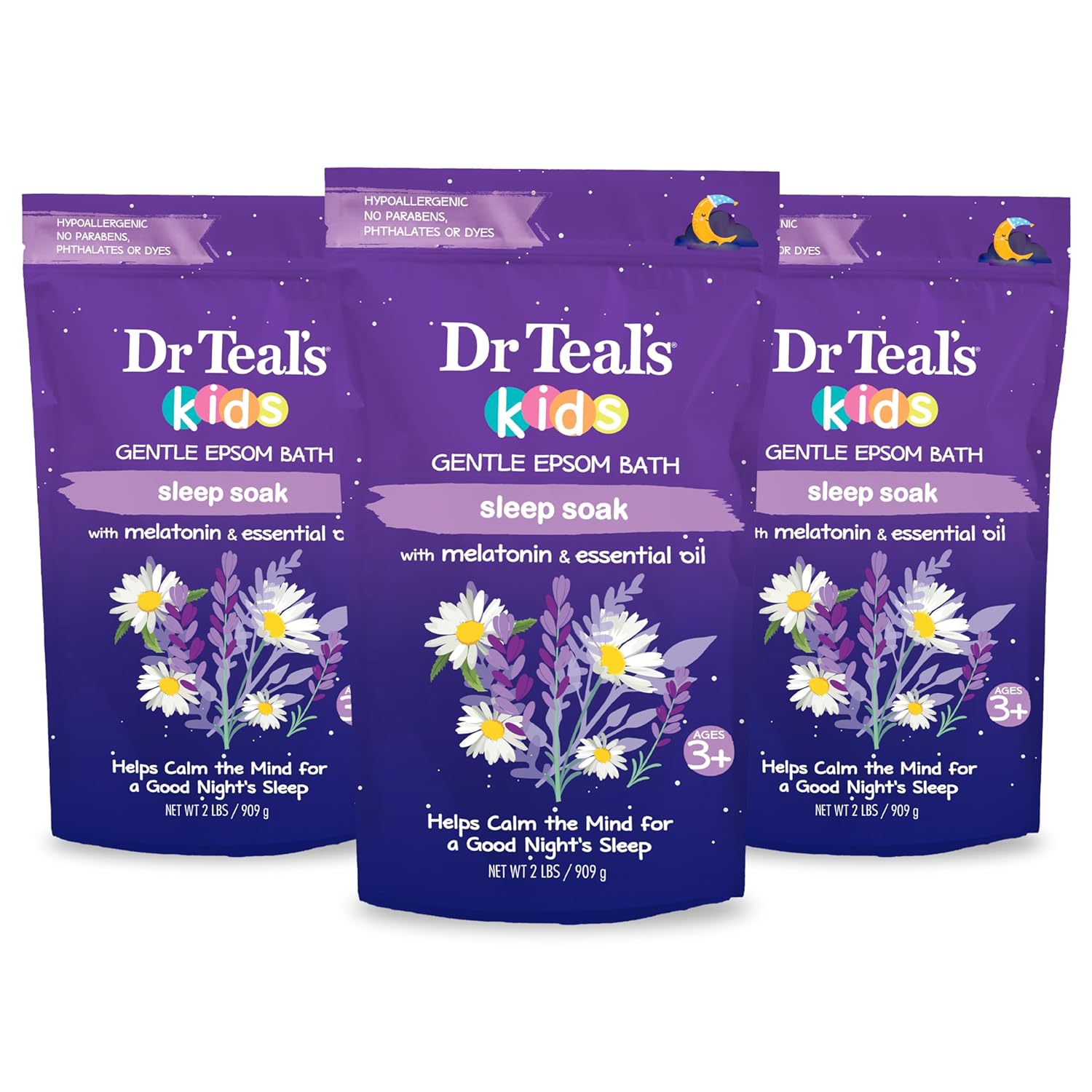 Dr Teal's Kids Gentle Epsom Salt, Sleep Soak with Melatonin & Essential Oil Blend, 2 lbs (Pack of 3)