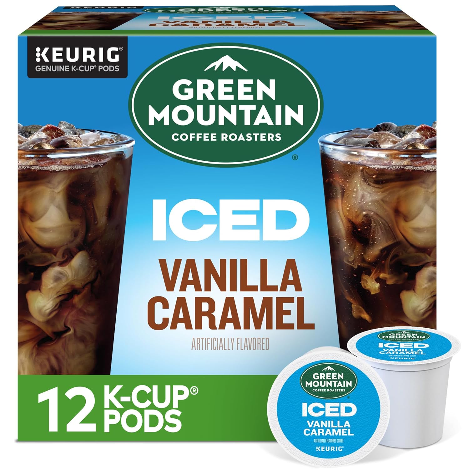 Green Mountain Coffee Roasters ICED Vanilla Caramel, Single Serve Keurig K-Cup Pods, Flavored Iced Coffee, 12 Count(Pack of 6)