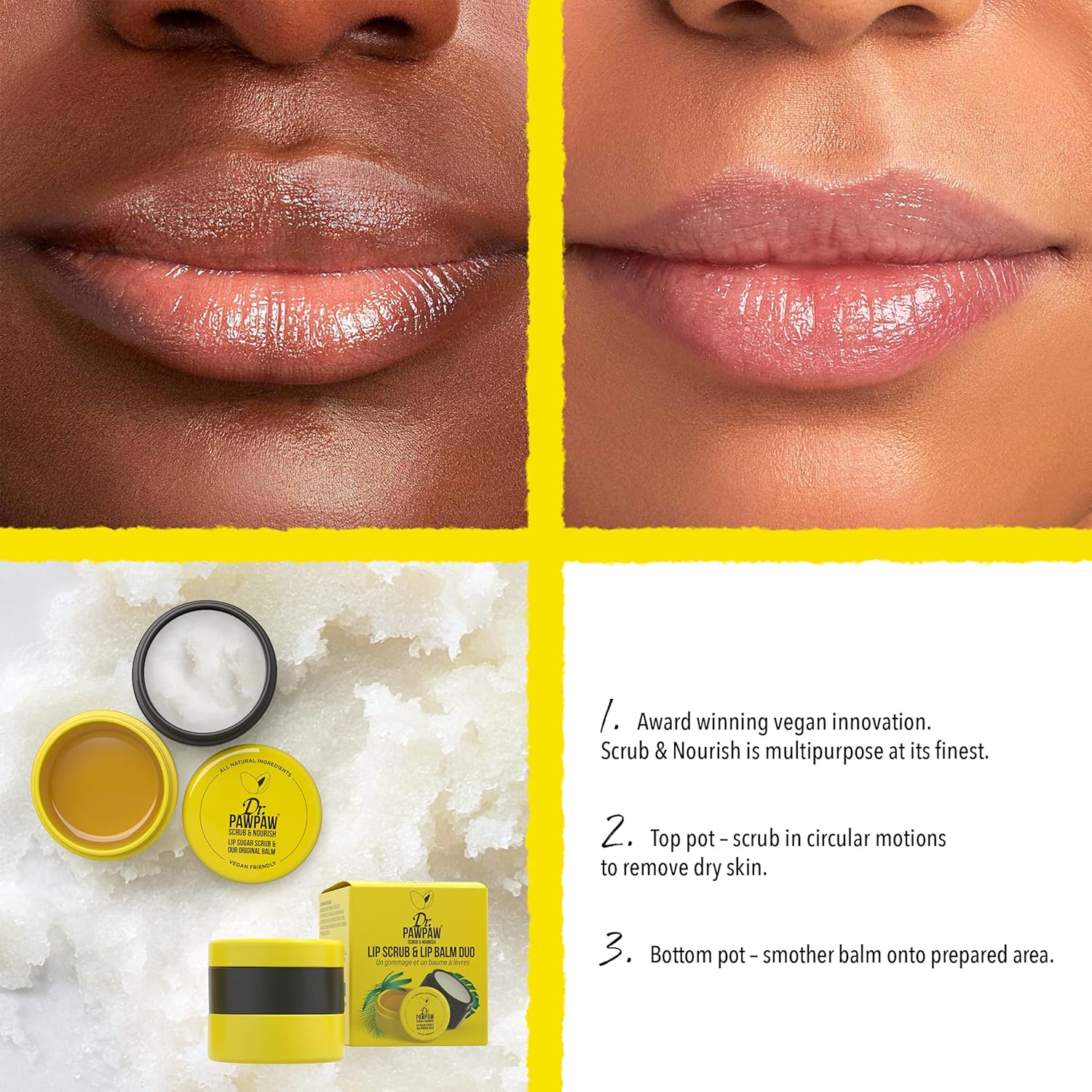Dr. Pawpaw Lip Scrub And Lip Balm Duo - Hydrating Lip Balm With Pawpaw, Aloe, Olive And Castor Oils - Vegan Lip Scrub For Sensitive Skin - 0.55 Oz : Beauty & Personal Care