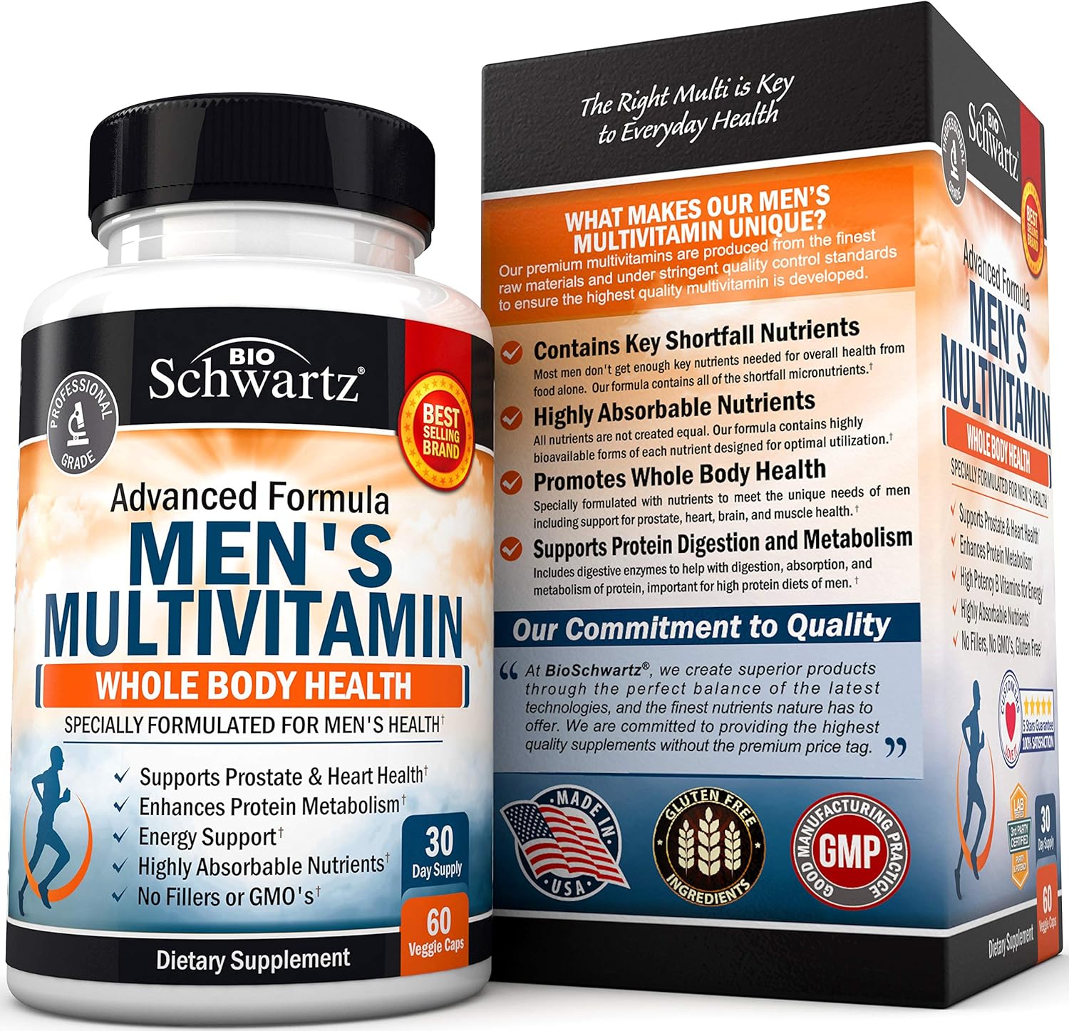 Men's Multivitamin with Vitamin C A B D3 E Zinc for Immune Support - Once Daily Supplement for Energy & Heart - Antioxidants & Digestive Enzymes for Absorption - Mental Clarity & Focus Support -60 Ct : Health & Household