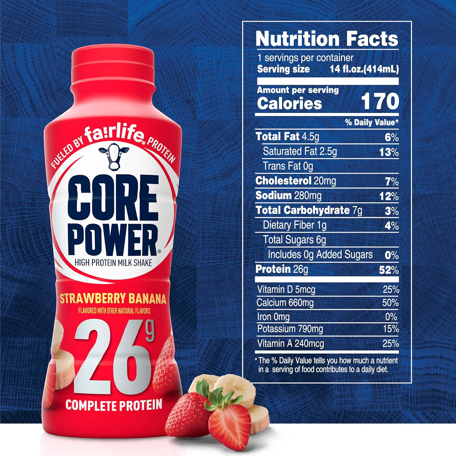 Core Power Fairlife 26G Protein Milk Shakes, Ready To Drink For Workout Recovery, Strawberry Banana, 14 Fl Oz (Pack Of 12)