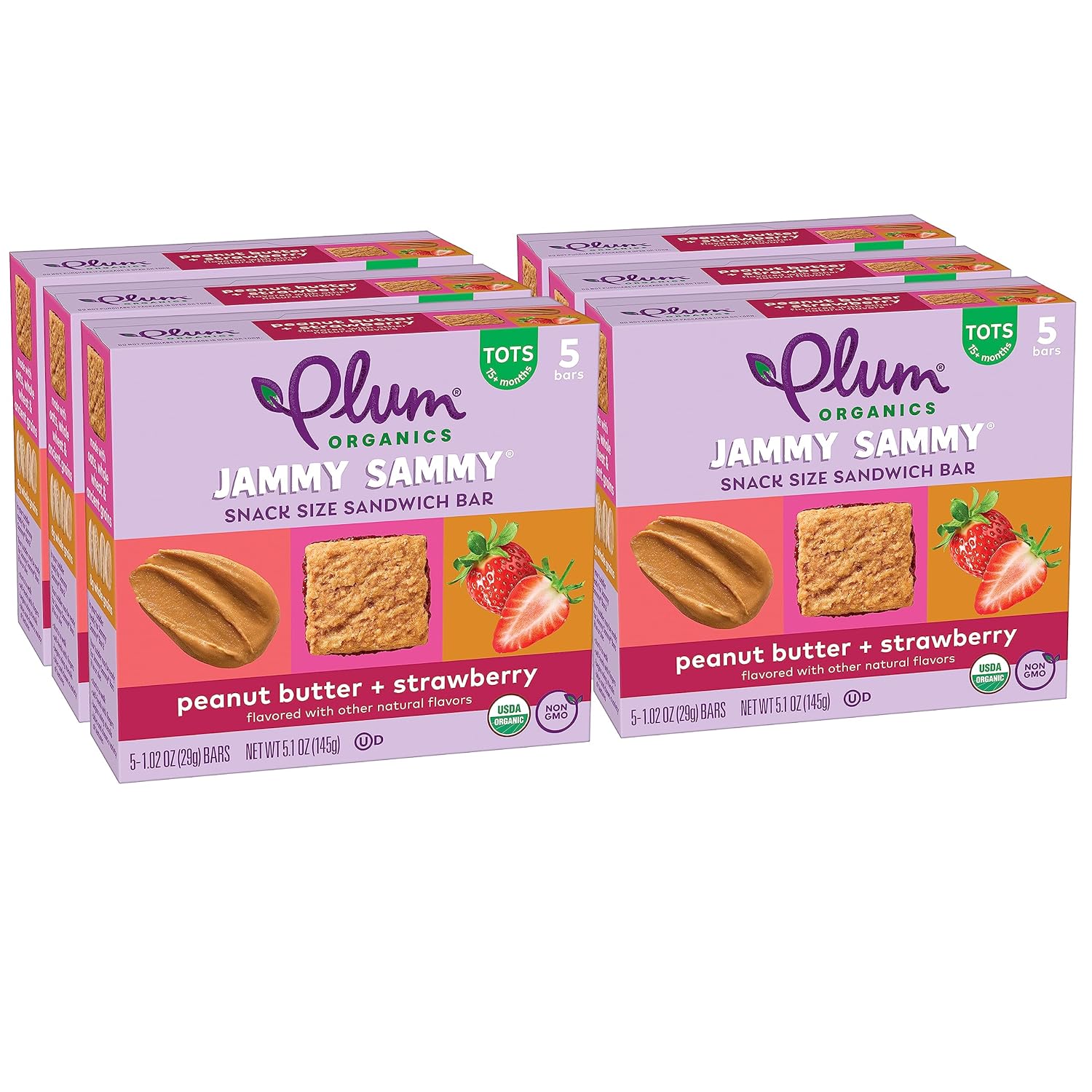 Plum Organics Jammy Sammy Snack Bars - Peanut Butter and Strawberry - 1.02 oz Bars (Pack of 30) - Organic Toddler Food Snack Bars