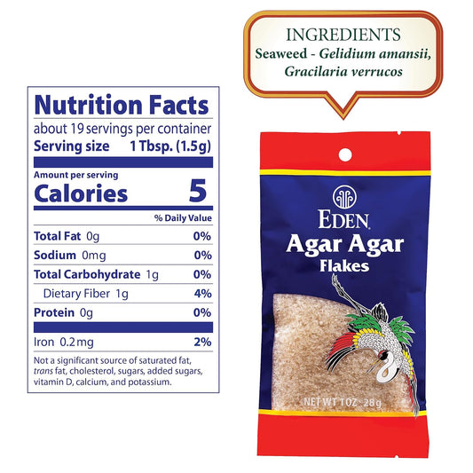 Eden Agar Agar Flakes, A Traditional Odorless, Tasteless Seaweed Gelatin Substitute, Kanten, Japanese, Vegan, 1 Oz