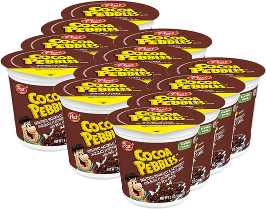 Pebbles Cocoa PEBBLES Cereal, Chocolatey Kids Cereal, Gluten Free Rice Cereal, Pack of 12, 2.0 OZ Individual Cereal Cup