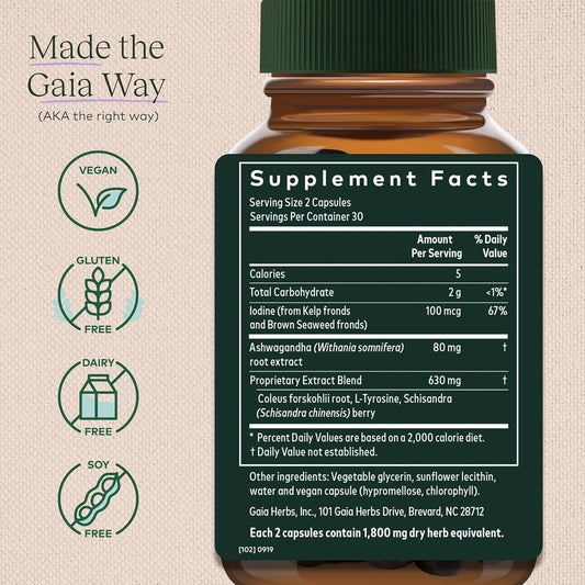 Gaia Herbs Thyroid Support - Made With Ashwagandha, Kelp, Brown Seaweed, And Schisandra To Support Healthy Metabolic Balance And Overall Well-Being - 60 Vegan Liquid Phyto-Capsules (20-Day Supply)