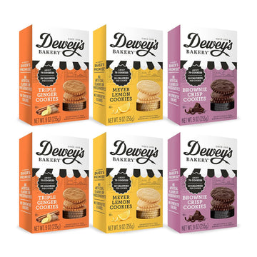 Dewey'S Bakery Meyer Lemon, Brownie Crisp & Triple Ginger Moravian Cookie Thins Variety Pack | Baked In Small Batches | Real, Simple Ingredients | 15 Calories Per Cookie | 9 Oz (Pack Of 6)