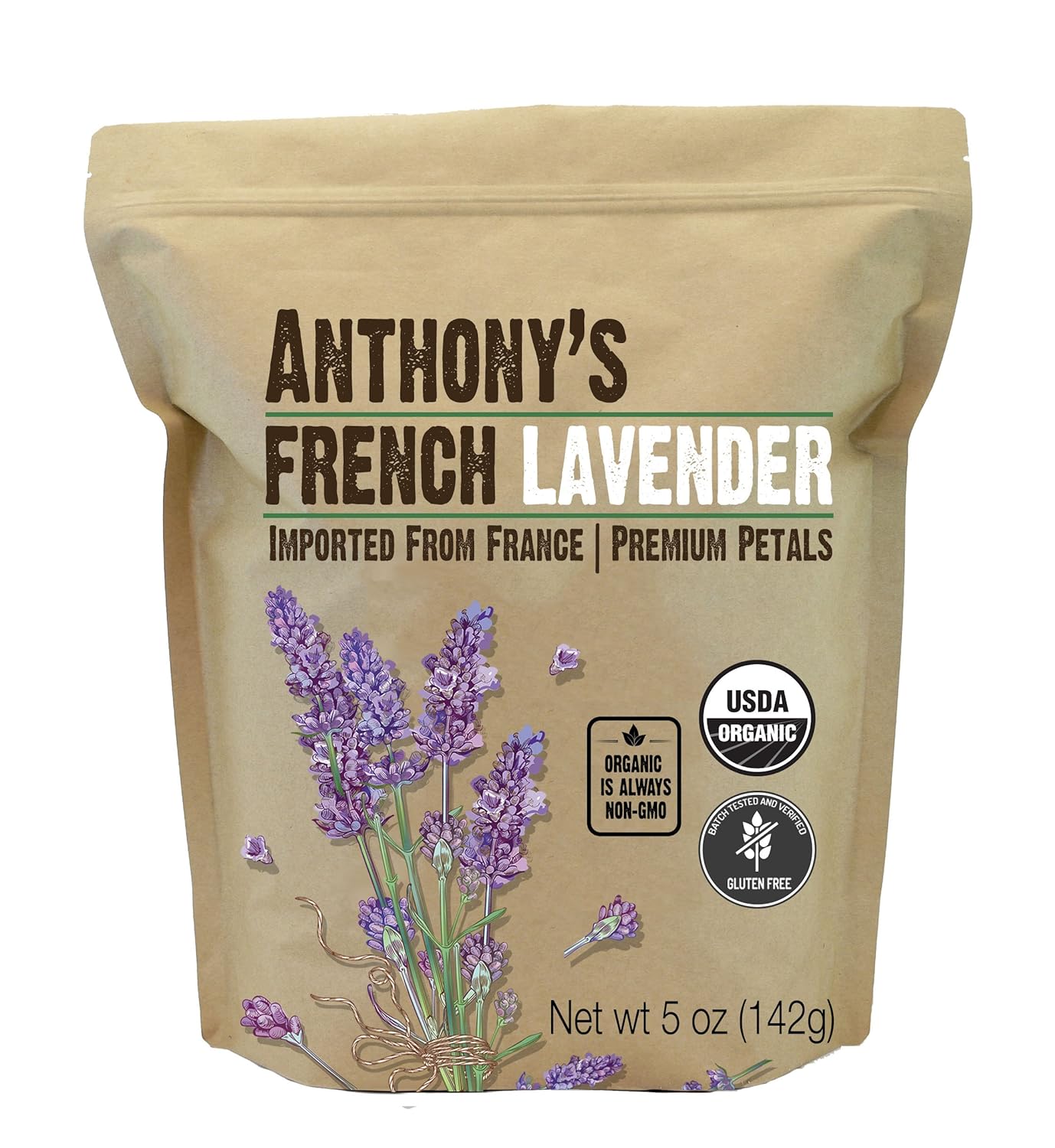 Anthony'S Organic French Lavender Petals, 5 Oz, Extra Grade, Dried, Gluten Free & Non Gmo