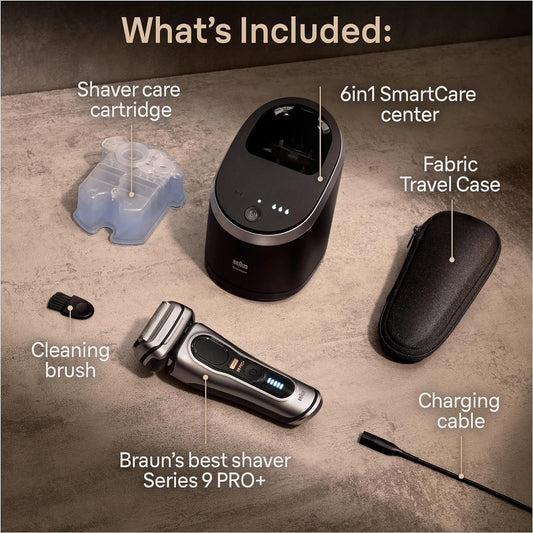 Braun Series 9 Pro+ Electric Razor For Men, 5 Pro Shave Elements & Precision Long Hair Trimmer, 6In1 Smartcare Center, Wet & Dry Electric Razor For Smooth Skin With 60Min Battery Runtime, 9567Cc