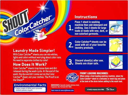 Shout Color Catcher Sheets for Laundry, Allow mixed washes, Prevent color runs, and Maintain original color of clothing, 72 Count - Pack of 2 (144 Total Sheets)