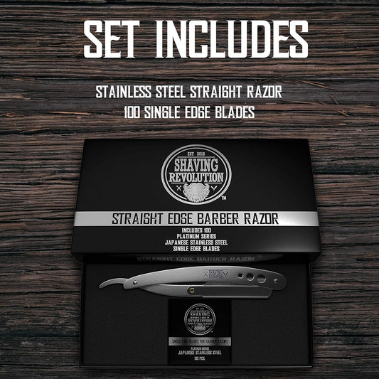 Straight Edge Barber Razor For Close Shaving - Professional Straight Blade Razor For Men With 100 Single Edge Blades- Mens Straight Razor Kit