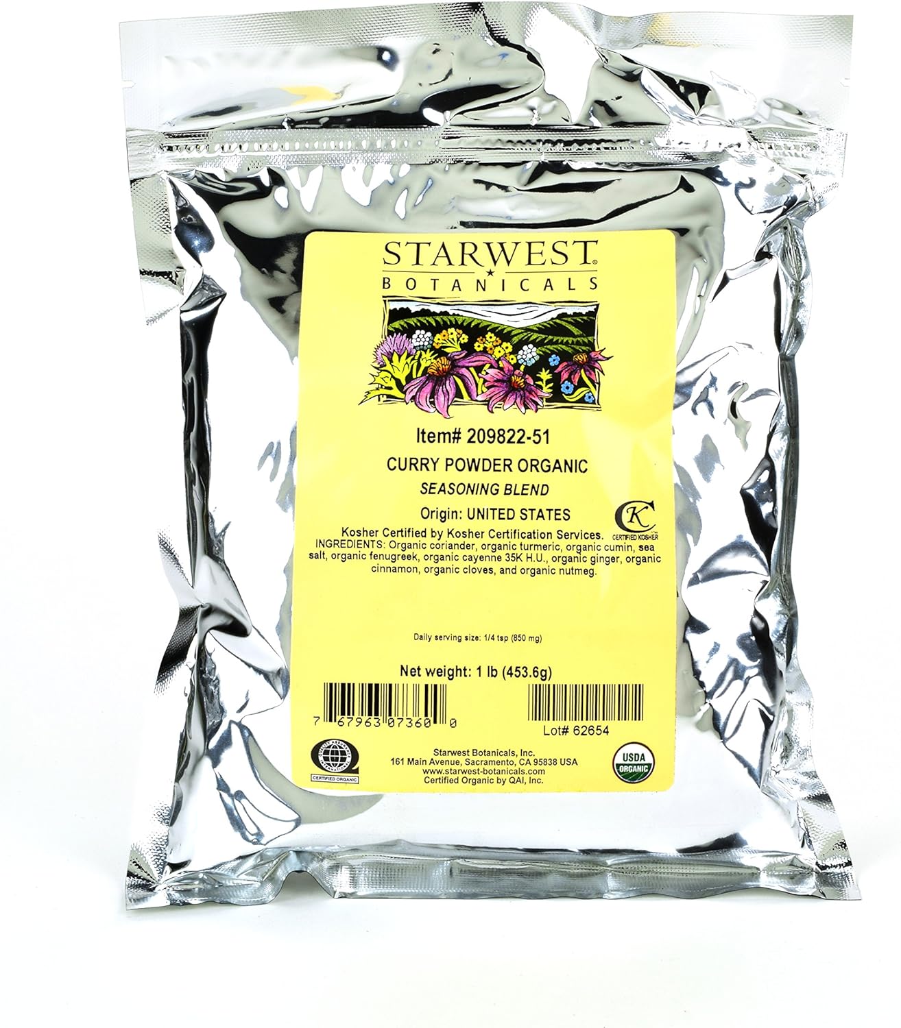 Starwest Botanicals Organic Curry Powder Spice Blend, 1 Pound Bulk Bag