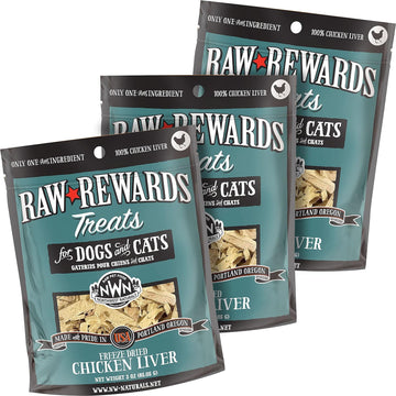 Northwest Naturals Raw Rewards Freeze-Dried Chicken Liver Treats for Dogs and Cats - Bite-Sized Pieces - Healthy, 1 Ingredient, Human Grade Pet Food, Natural - 3 Oz (Pack of 3) (Packaging May Vary)