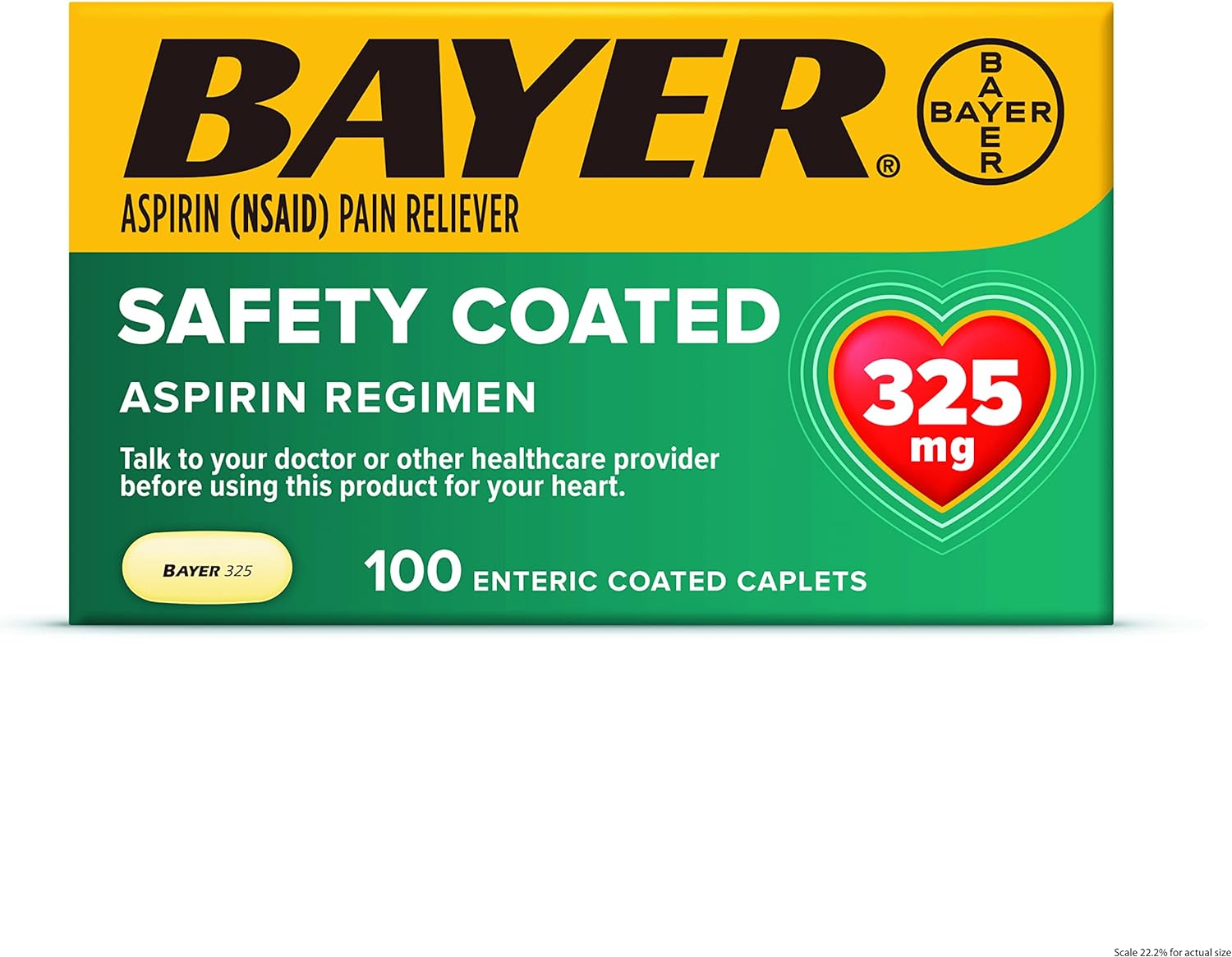 Bayer Aspirin Safety Coated 325 mg Caplets 100 Caplets, Pack of 2100 C
