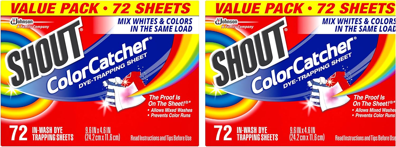 Shout Color Catcher Sheets for Laundry, Maintains Clothes Original Colors, 72 Count - Pack of 2 (144 Total Sheets)