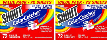 Shout Color Catcher Sheets for Laundry, Maintains Clothes Original Colors, 72 Count - Pack of 2 (144 Total Sheets)