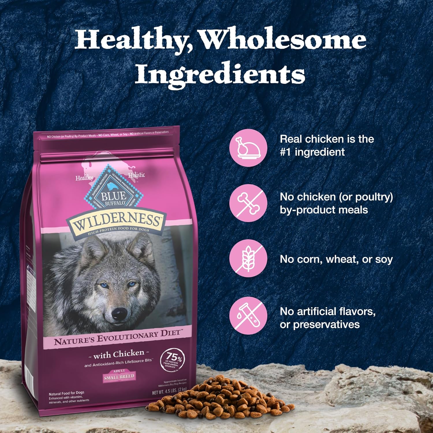 Blue Buffalo Wilderness Adult Small Breed Dry Dog Food with Real Chicken Plus Wholesome Grains, High-Protein Formula, Made in the USA with Natural Ingredients, Chicken, 4.5-lb. Bag : Pet Supplies