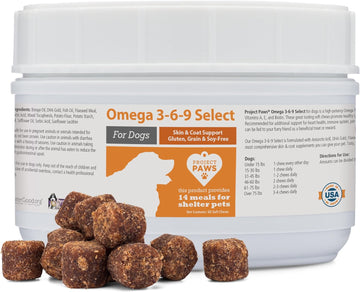 Project Paws Omega 3-6-9 Select Fish Oil for Dogs - Krill Oil Skin and Coat Supplement - 60 Count