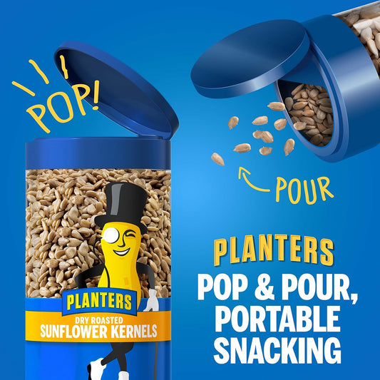 Planters Pop & Pour Dry Roasted Sunflower Seeds, Road Trip Snack, Plant-Based Protein, Snacks On The Go, After School Snack, Sport Snack, Bulk Nuts, Kosher, 5.85Oz Jar (4 Count)