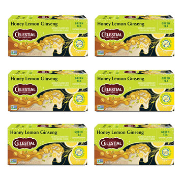 Celestial Seasonings Honey Lemon Ginseng Green Tea, Caffeinated, 20 Tea Bags Box, (Pack Of 6)