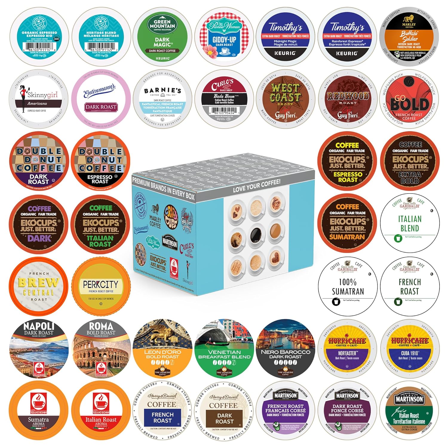 Crazy Cups Coffee Pod Variety Pack, Single Serve Cups, Original Version, Bold & Dark Roast, 40 Count