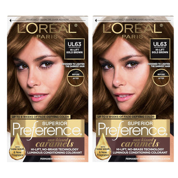 L'Oreal Paris Superior Preference Fade-Defying + Shine Permanent Hair Color, U163 Hi-Lift Golden Brown, Pack Of 2, Hair Dye