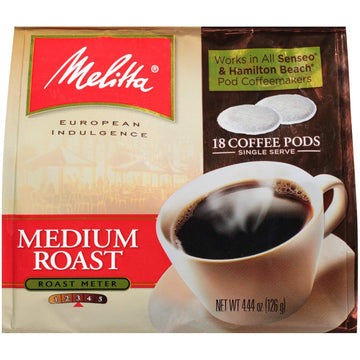 Melitta Medium Roast Coffee Pods For Senseo & Hamilton Beach Pod Brewers, 18 Count (Pack Of 6)