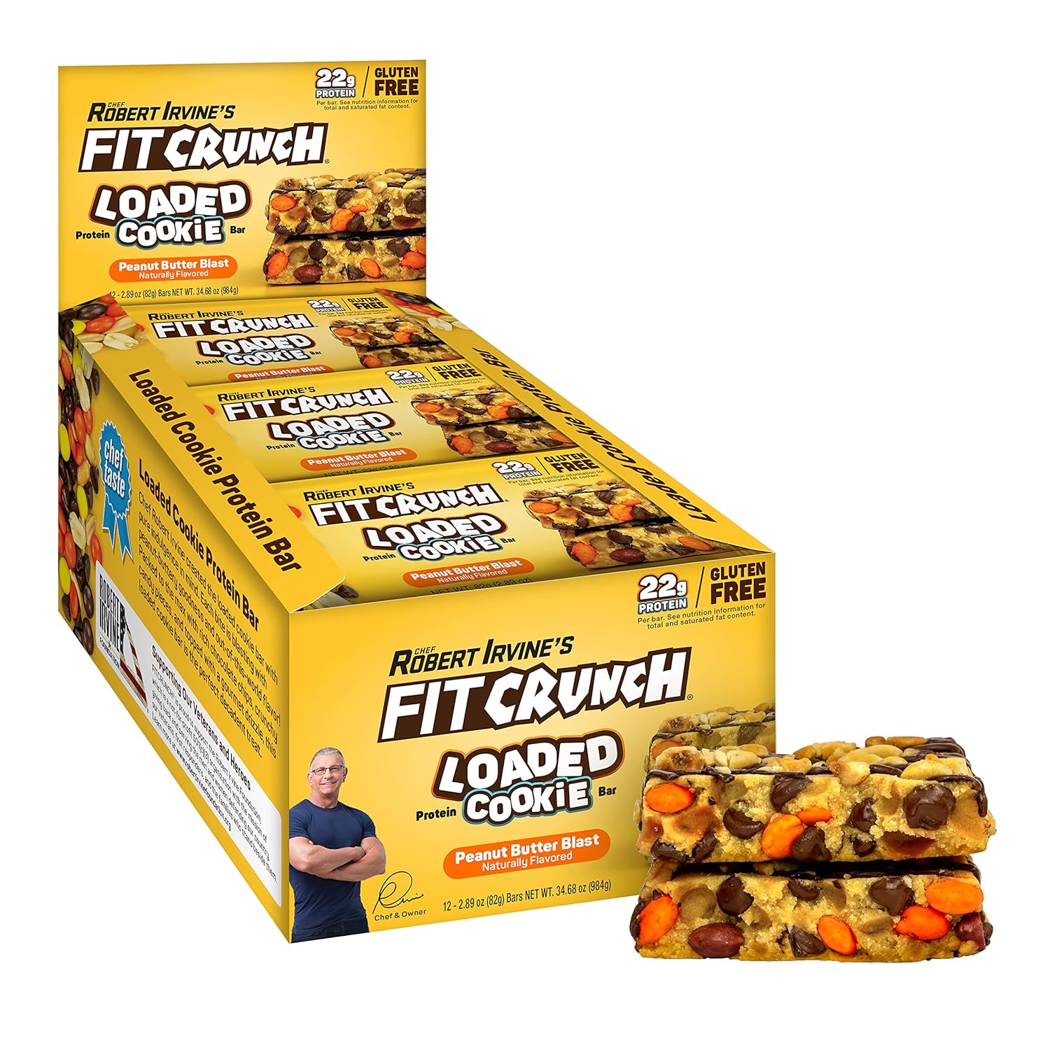 Fitcrunch Loaded Cookie Protein Bar, High Protein, Gluten Free, Protein Snack (12 Cookie Bars, Peanut Butter Blast)