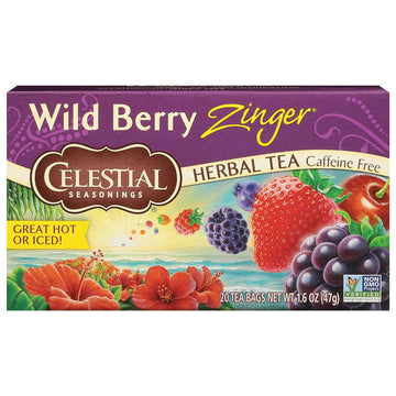 Celestial Seasonings Wild Berry Zinger Herbal Tea, Caffeine Free, 20 Tea Bags Box