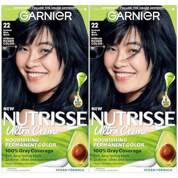 Garnier Hair Color Nutrisse Nourishing Creme, 22 Intense Blue Black (Mulberry) Permanent Hair Dye, 2 Count (Packaging May Vary)