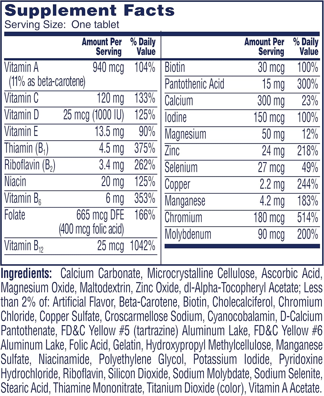 One A Day Women’s 50+ Multivitamins Tablet, Multivitamin for Women with Vitamin A, C, D, E and Zinc for Immune Health Support*, Calcium & more, 200 Count : Health & Household