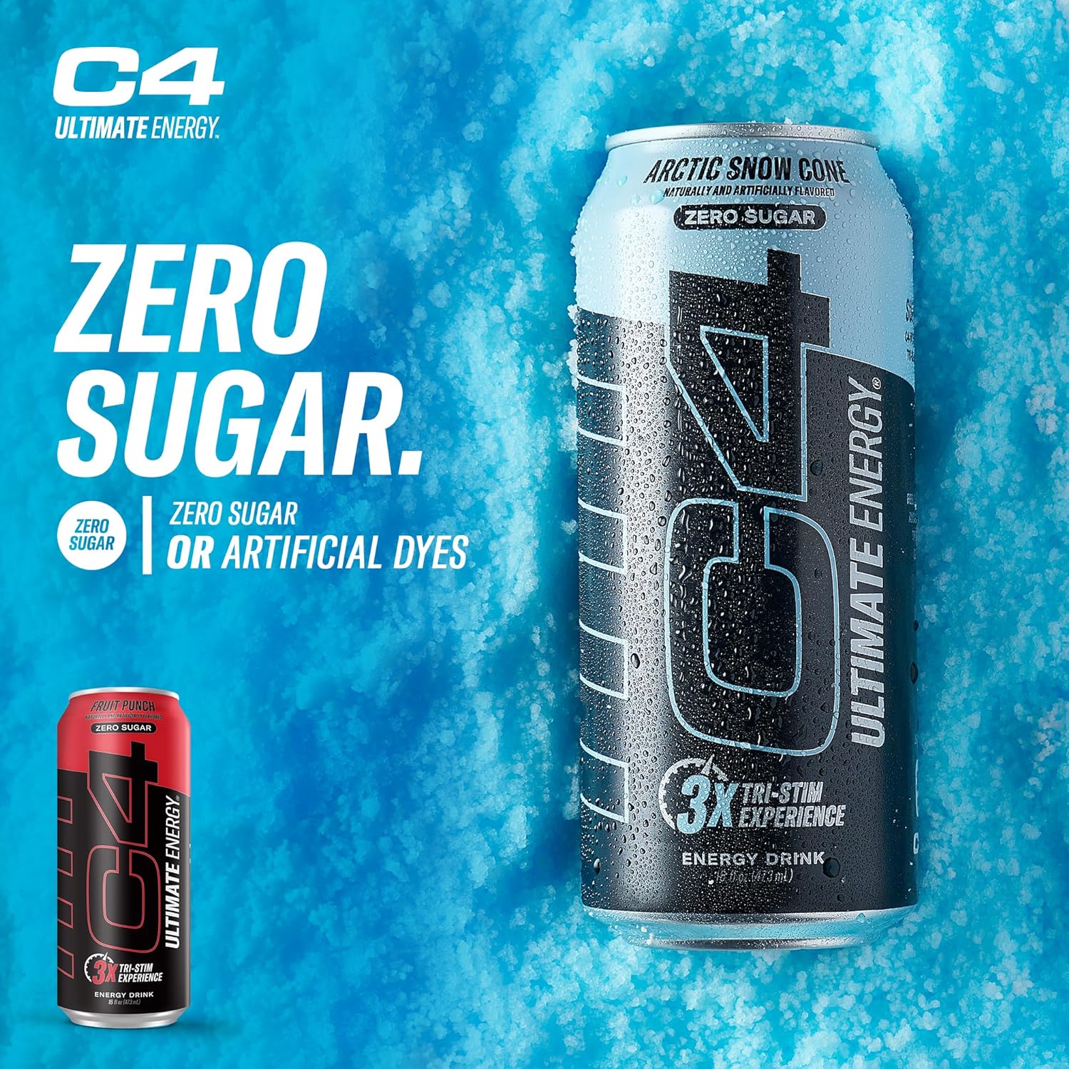 C4 Ultimate | Pre Workout Sugar Free Energy Drink | Tri-Stim Experience With 300Mg Caffeine + Teacrine + Dynamine | Fruit Punch | 16Oz (Pack Of 12)