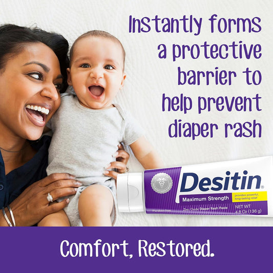 Desitin Maximum Strength Baby Diaper Rash Cream With 40% Zinc Oxide For Treatment, Relief & Prevention, Hypoallergenic, Phthalate- & Paraben-Free Paste, 4.8 Oz