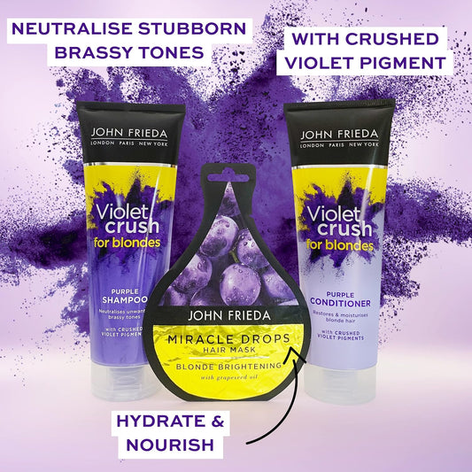 John Frieda Violet Crush Gift Set - For Blonde Hair - 2 X 250Ml Shampoo/Conditioner + Miracle Drop Sachet