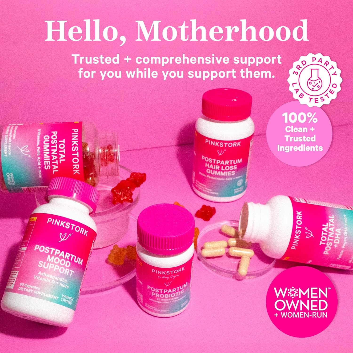 Pink Stork Postpartum Mood Support - Postnatal Hormone Balance for Women - Breastfeeding Friendly - Stress & Cognitive Support, New Mom Essentials - Ashwagandha, Chamomile, & Vitamin D, 60 Capsules : Health & Household