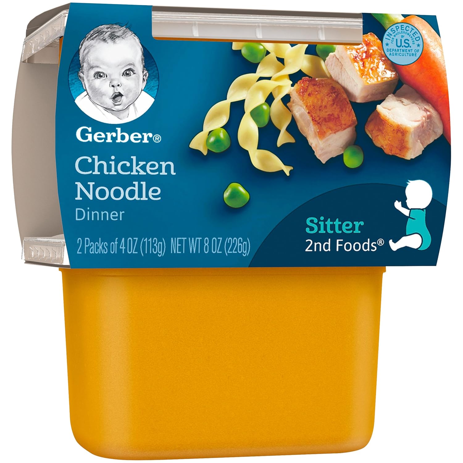 Gerber Baby Food 2nd Foods, Dinner, Chicken Noodle Puree, 4 Ounce Tubs, 2-Pack : Baby