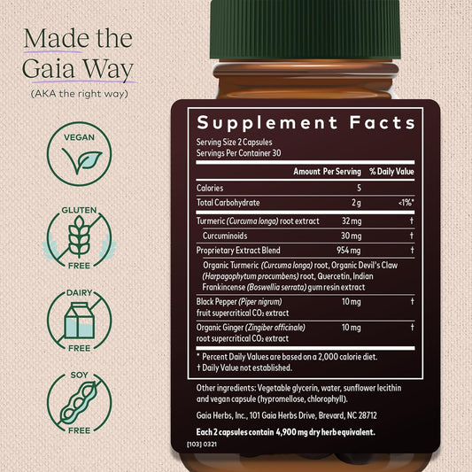 Gaia Herbs Turmeric Supreme Joint Health - Joint Support Supplement - With Quercetin, Black Pepper, Boswellia, Ginger Root, Curcuminoids, & More - 60 Liquid Phyto-Capsules (15-Day Supply)