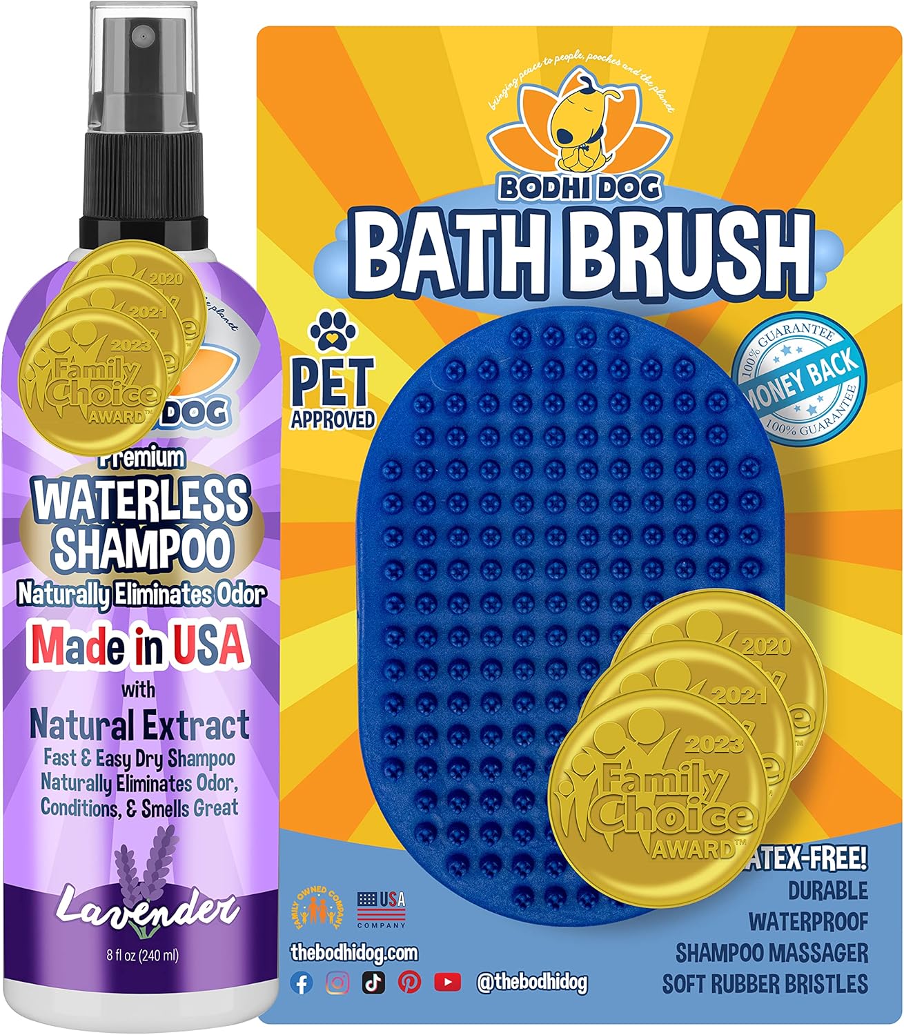 Bodhi Dog Grooming Shampoo Brush + Lavender Waterless Shampoo Bundle
