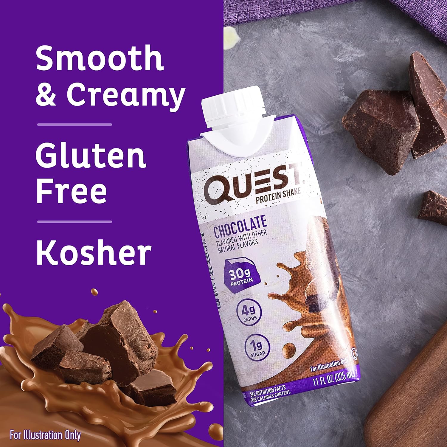 Quest Nutrition Ready To Drink Chocolate Protein Shake, High Protein, 