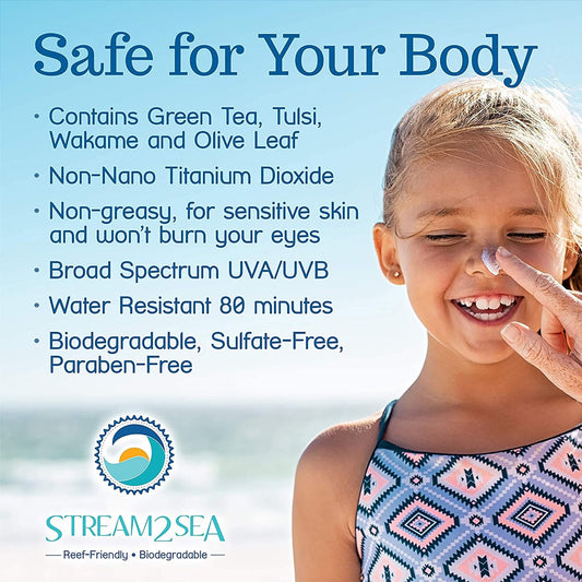 STREAM 2 SEA SPF 30 Mineral Sunscreen Biodegradable and Reef Safe, 1 Fl oz Travel Size Pack of 3, Paraben Free Non Greasy and Moisturizing Mineral Sunscreen For Face and Body Against UVA and UVB