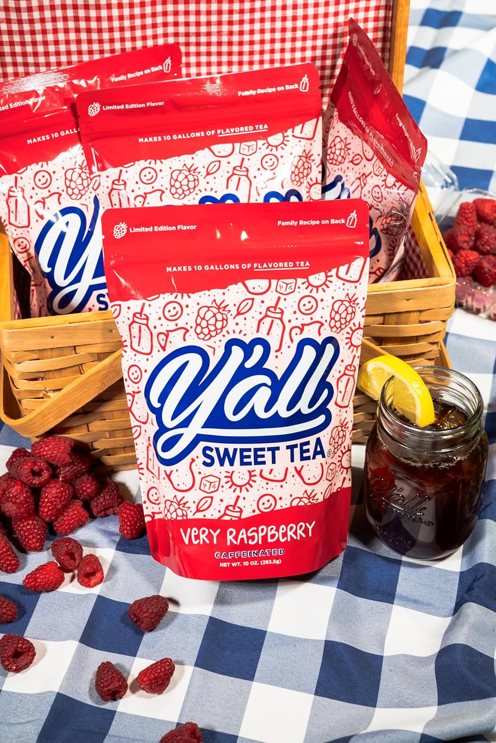 Y'All Sweet Tea - Raspberry Flavored Iced Tea Bags One Gallon Size In 10 Gallons Per Pack Quick Brew Southern Ice Tea With Bold Raspberry Flavor | As Seen On Shark Tank (Caffeinated)