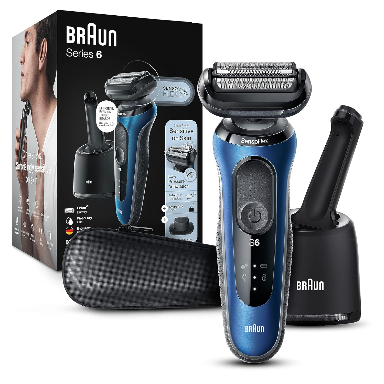 Braun Electric Razor For Men, Series 6 6072Cc Sensoflex Electric Foil Shaver With Precision Beard Trimmer, Rechargeable, Wet & Dry With 4In1 Smartcare Center And Travel Case