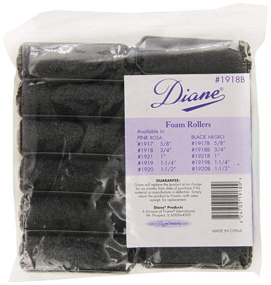 Diane Foam Rollers, Black, 3/4", 12 Count (Pack of 1)