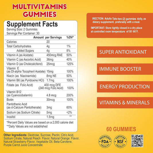 ALFA VITAMINS MultiVitamins for Adults Supports Cellular Energy Production - Essential Daily Vitamins & Minerals - Immune System Booster - Natural Orange Flavor (60 Gummies)