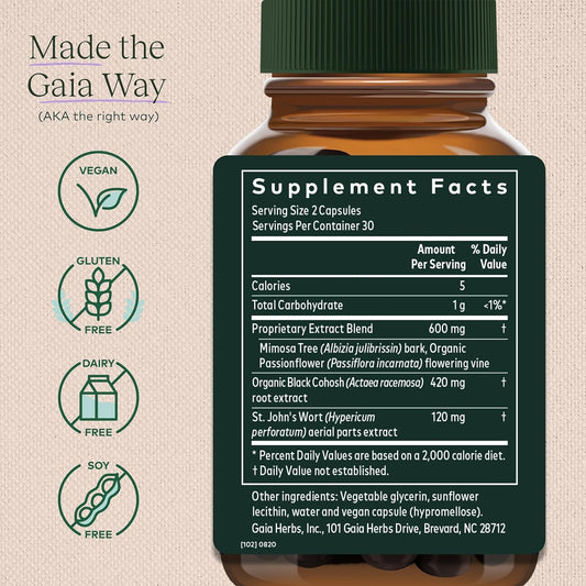 Gaia Herbs Nighttime Comfort - Menopause Supplement For Women - With Black Cohosh, Mimosa, Passionflower & St. John’S Wort - 60 Vegan Liquid Phyto-Caps (30 Servings)