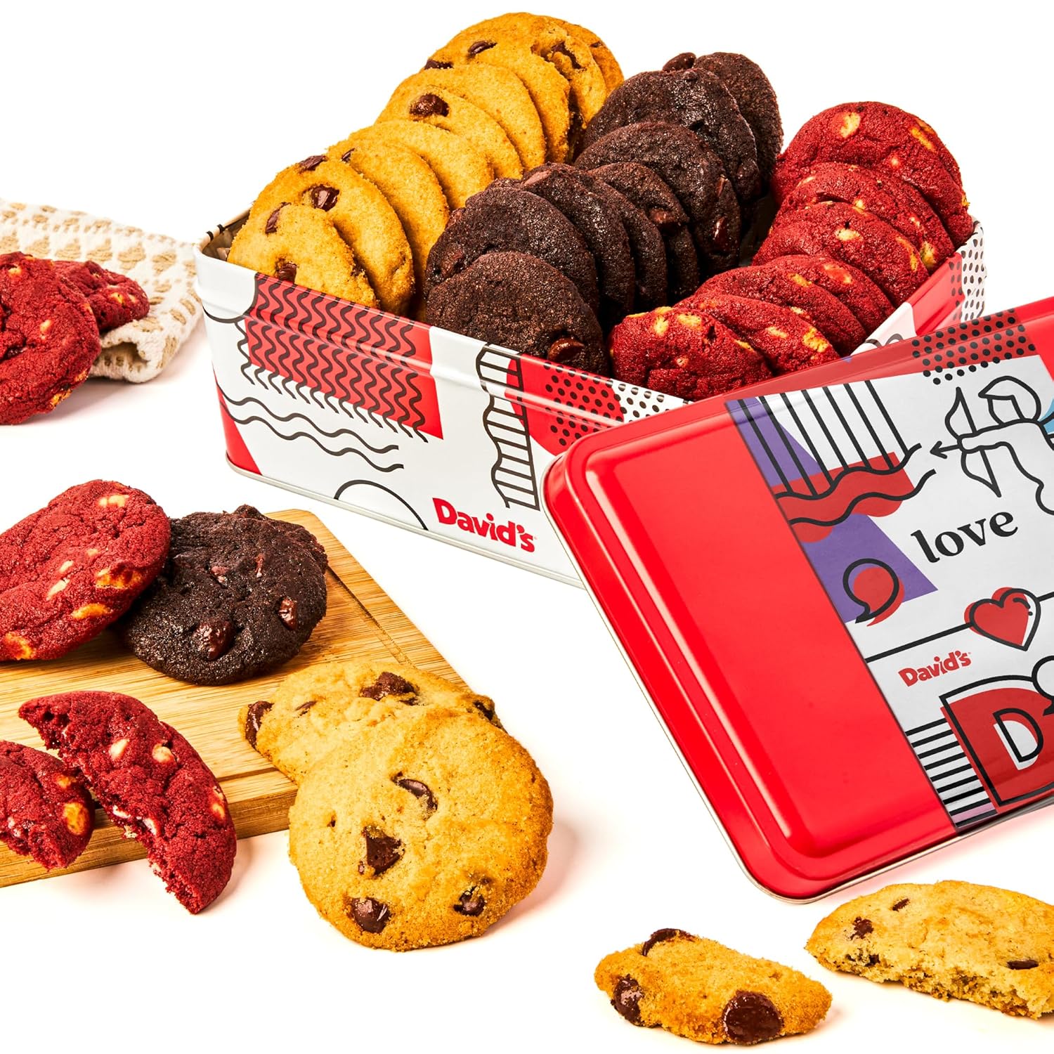 David'S Cookies Fresh-Baked Sweet Sampler Mini Bites In Love Tin - 1.7 Lbs Assorted Mini Cookies With Chocolate Chip, Chocolate & White Chocolate Chip & Red Velvet - Delicious Gourmet Gift For All