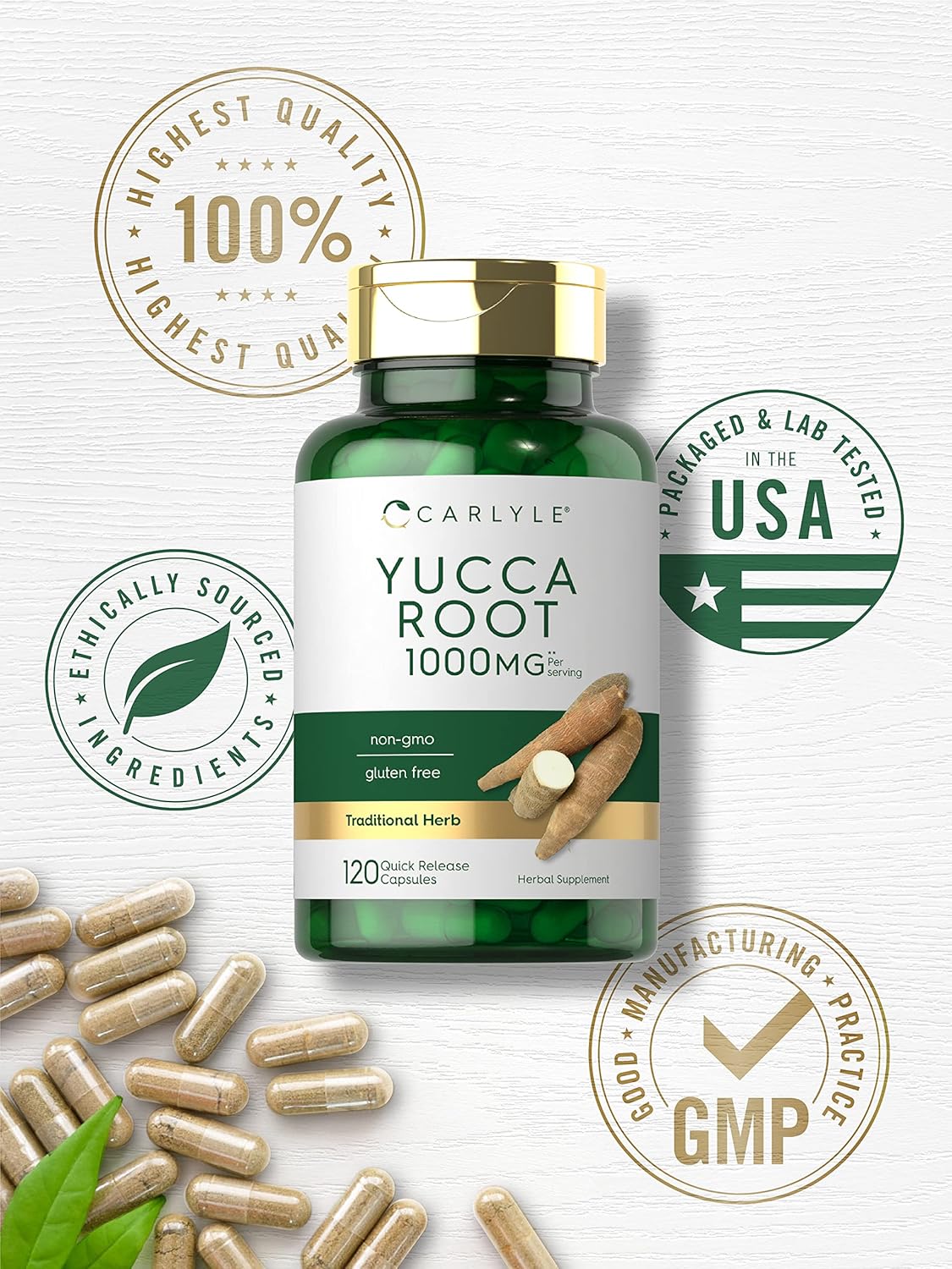 Carlyle Yucca Root Supplement 1000mg | 120 Capsules | Non GMO and Gluten Free Extract : Health & Household